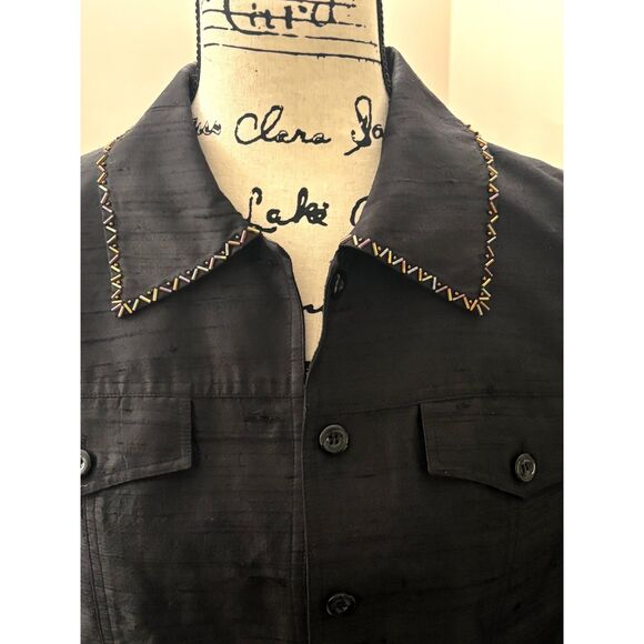 VINTAGE 100% Silk Black Embellished "Jean" Style Jacket by Kelly & Diane Size 10 - Picture 2 of 7